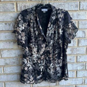 Calvin Klein Flutter Short Sleeve V-Neck Floral Blouse Women's Size L